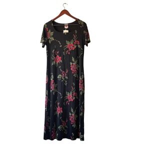 NWT Vintage Dotti Black Floral Maxi Dress Cottagecore 90s size medium